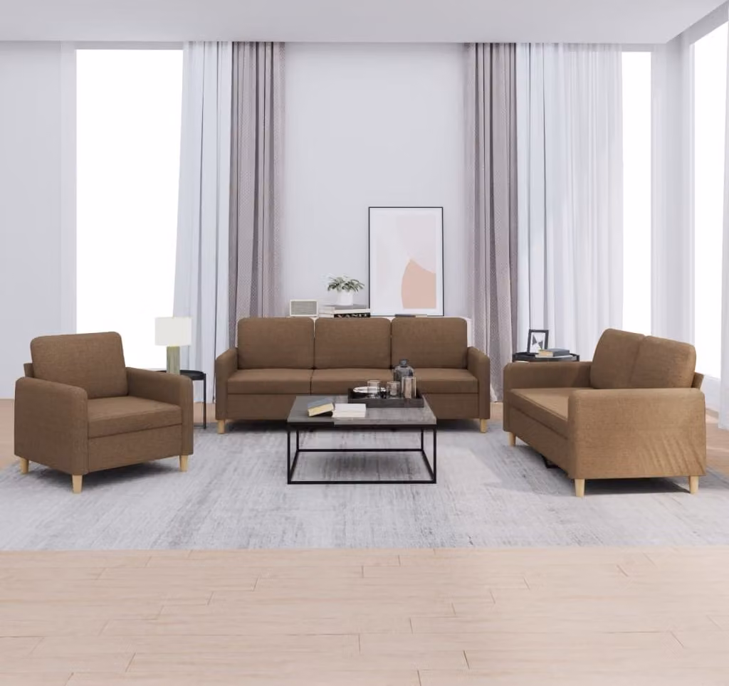 Maison Exclusive - Set divano 3 pezzi con cuscini in tessuto marrone