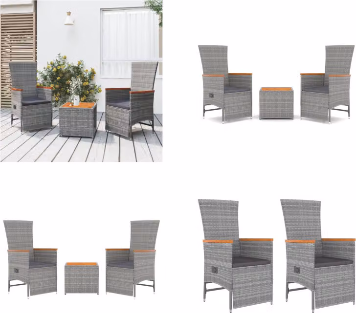 vidaXL Set salotto da giardino 3 pezzi in poly rattan grigio e legno massiccio di acacia - Set salotto da giardino - Set salotto da giardino - Set mobili da giardino