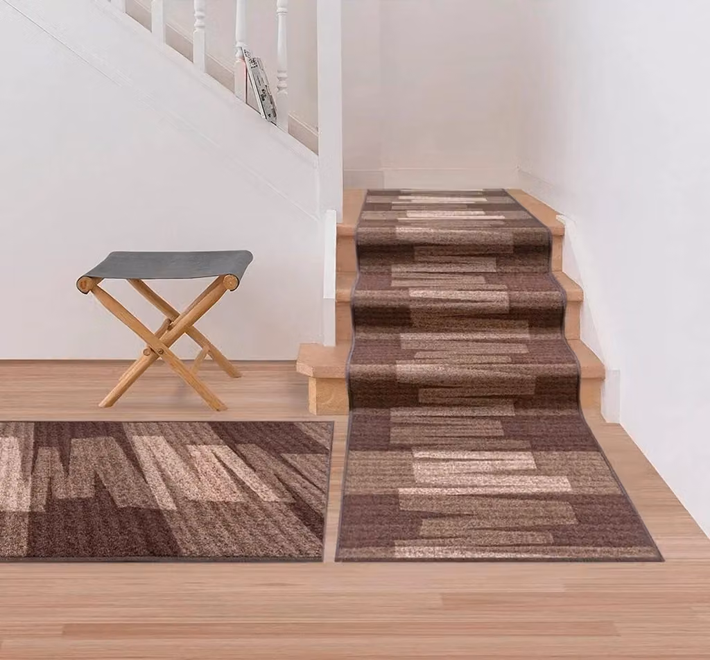 Passatoia EMMEVI Marrone con motivo Zig Zag, lavabile e antiscivolo, ideale per ingresso, corridoio o cucina, L: 67 cm x P: 950 cm – 2