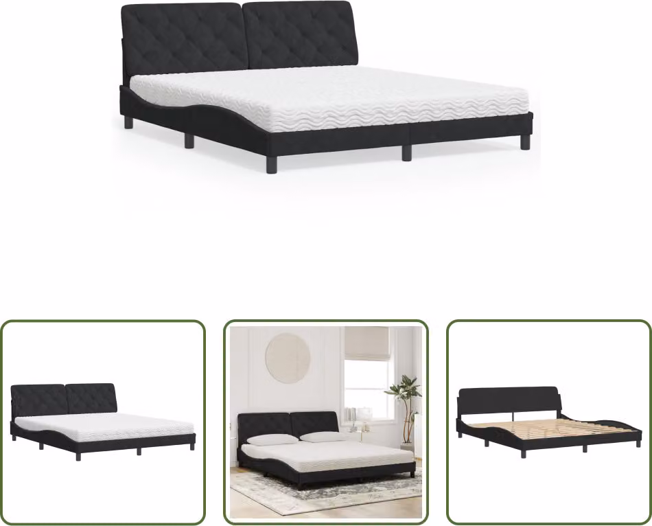 The Living Store Letto con materasso nero 180x200 cm in velluto