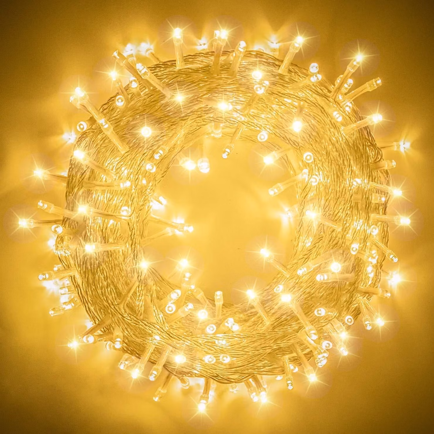 Catena luminosa da 100 metri, con 500 LED, luce bianco caldo, grado di protezione IP44, 8 modalità