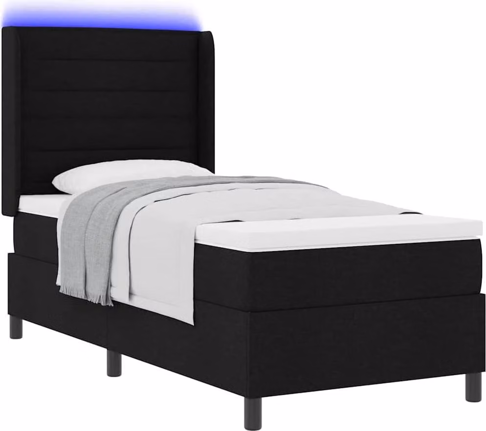 Letto a Sorgente LED con materasso Nero 90 x 200 cm Tessuto