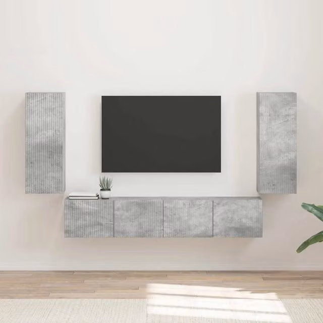Set di 4 mobiletti da TV a parete vidaXL in stile moderno, colore grigio, finitura lucida