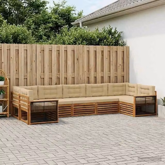 Set di divani da esterno a forma di U vidaXL in legno di acacia con cuscini beige – 1