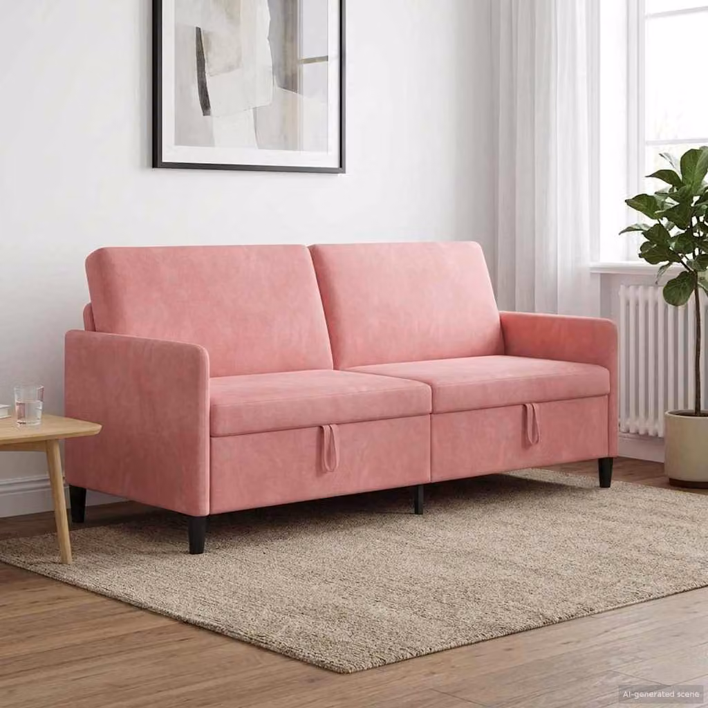 Divano moderno vidaXL con contenitore apribile in tessuto rosa e nero, L: 192 cm, P: 78 cm, H: 87 cm