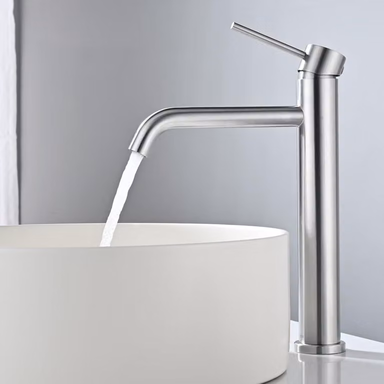 Miscelatore monocomando per lavabo, in acciaio inossidabile spazzolato, con cartuccia in Vetroceramica, per bagno