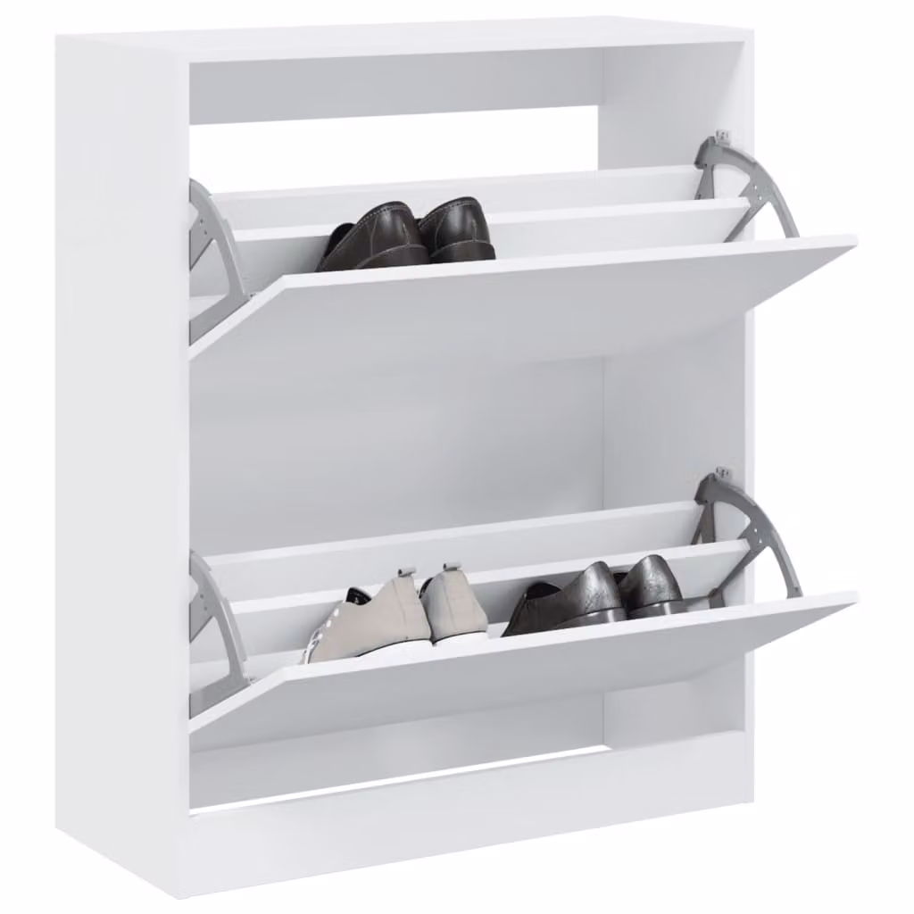 Scarpiera a parete vidaXL Bianca in Legno con scomparti basculanti L: 80 cm, P: 34 cm, H: 96,5 cm