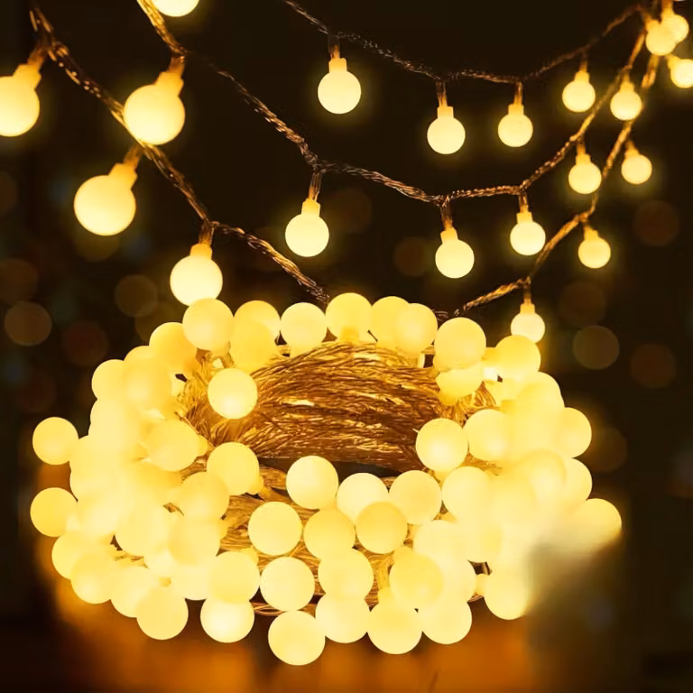 Catena luminosa da 20 metri, con 40 LED, alimentata a batteria, luce bianco caldo, 2 modalità