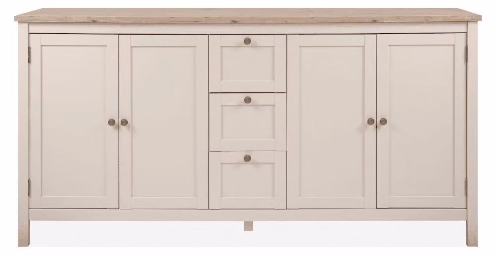 Calicosy - Credenza a 4 ante e 3 cassetti, effetto cashmere e rovere L180 cm - LUND
