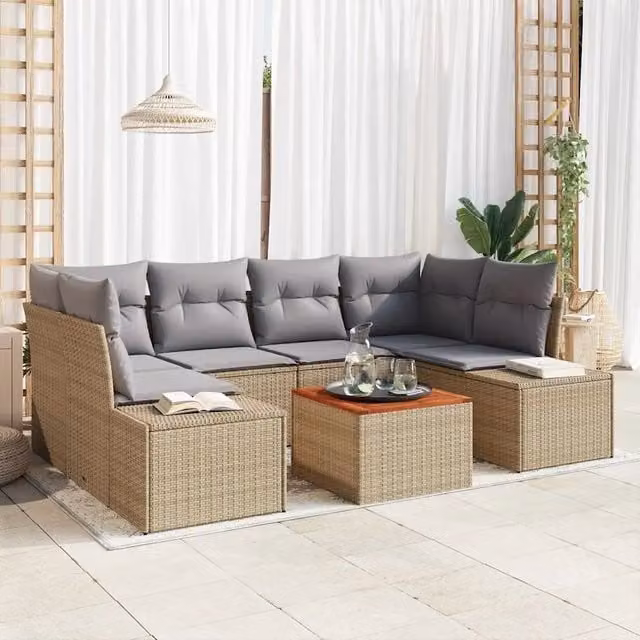 Set Divano da Giardino 7 pz Beige polyrattan 3347910