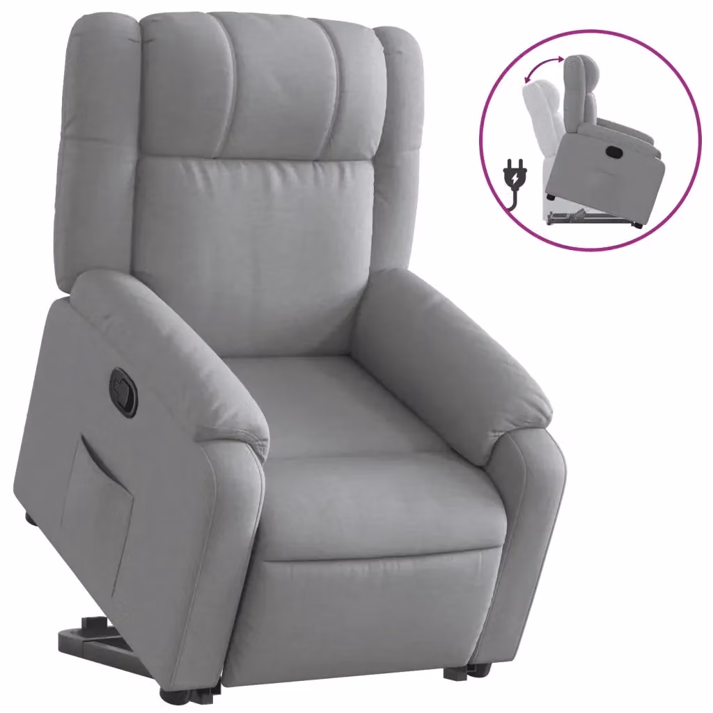 Poltrona Alzapersona Reclinabile vidaXL Grigio con Assistenza Elettrica e Braccioli in Tessuto – 2