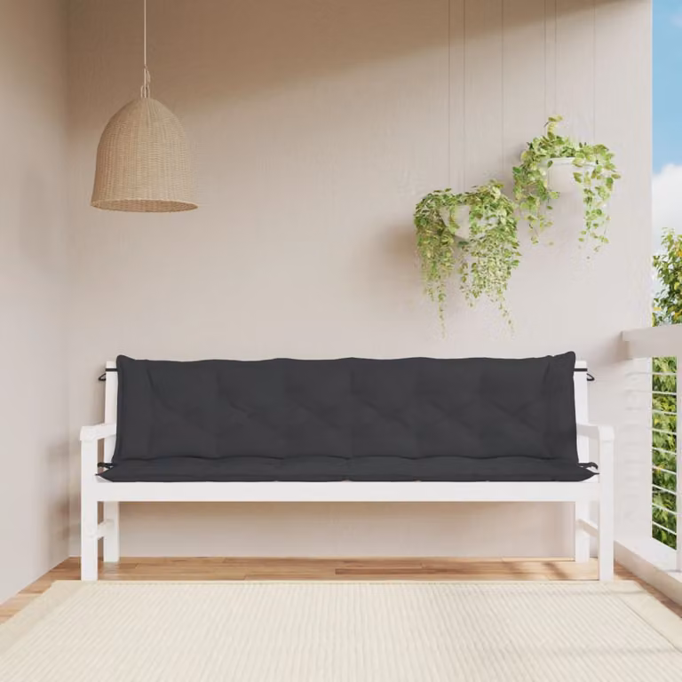 Set di 2 cuscini per panca vidaXL neri in tessuto Oxford impermeabile e traspirante L/P/H: 200 x 50 x 7 cm
