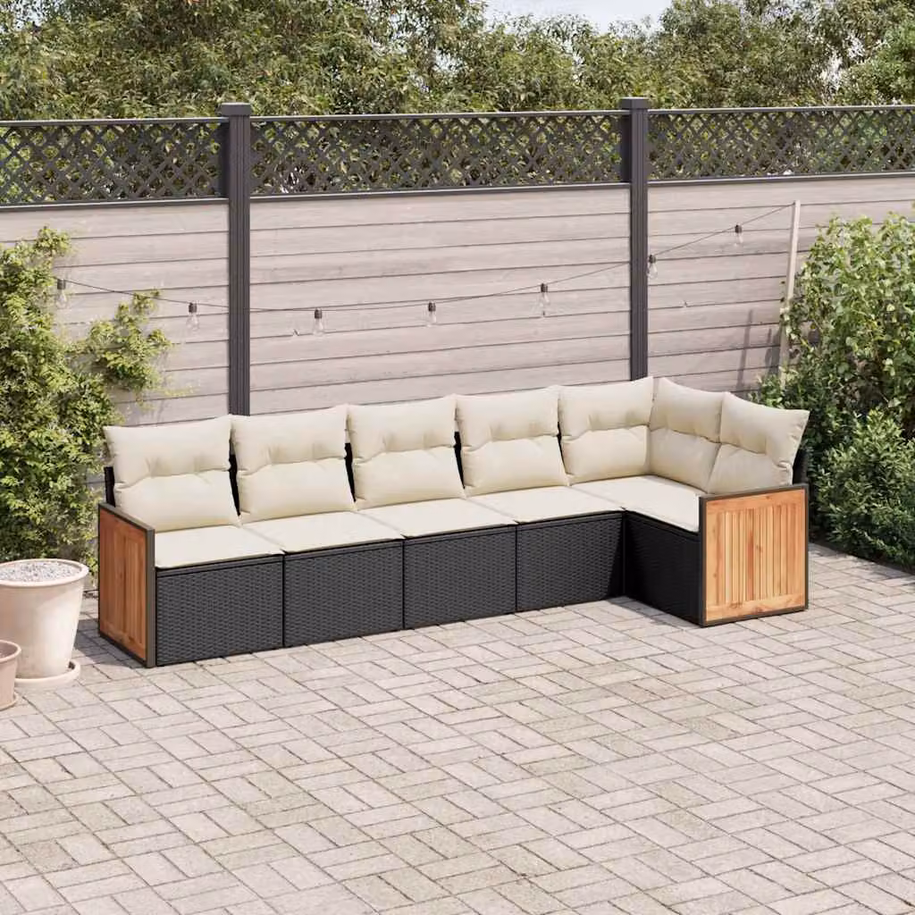 vidaXL Set Divano da Giardino a L in Polyrattan Nero con Cuscini Imbottiti e Rivestimenti Rimovibili – 1