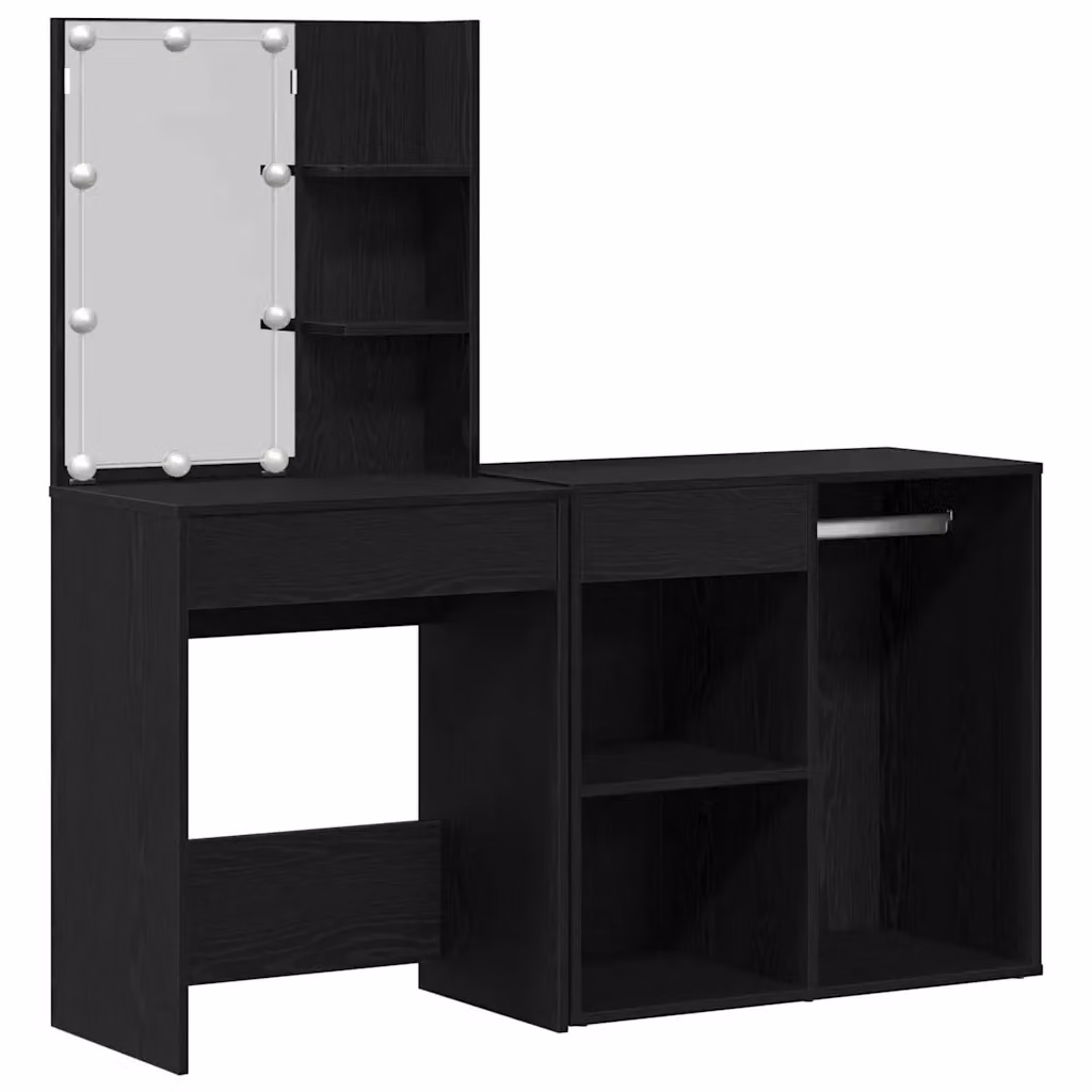 Set Tavolo da Trucco Hollywood LED vidaXL in Rovere e Nero L/P/H: 140 x 40 x 140 cm – 2