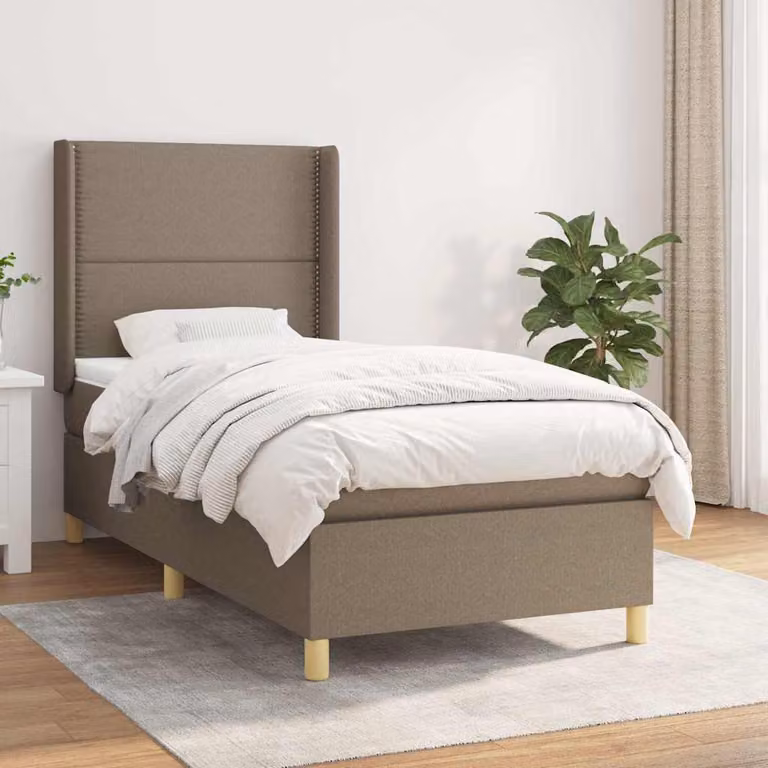 vidaXL Giroletto a Molle con Materasso Ibrido in Tessuto Beige e Bianco L/P/H: 203 x 103 x 128 cm