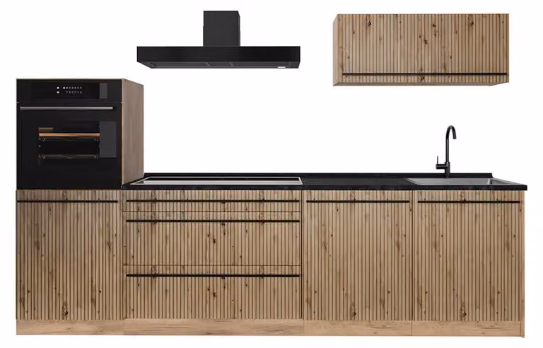 Cucina componibile Vicco R-Line Rovere artigianale/Rovere dorato 280 cm senza piano di lavoro, Model 67252
