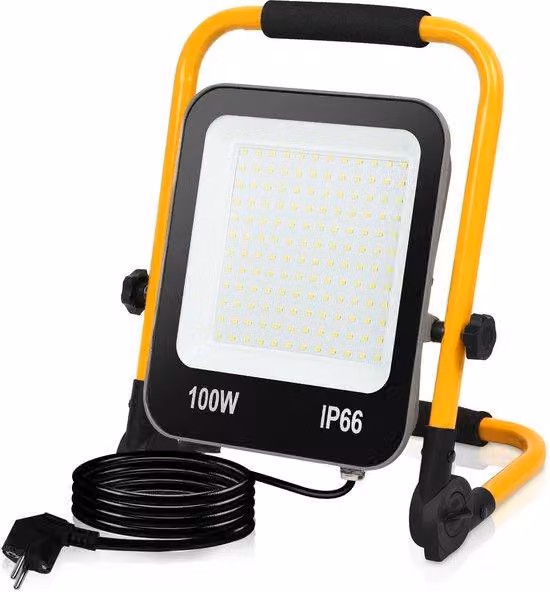 Lampada da esterno a LED con treppiede - 100 W, 6000 K, bianco freddo - Lampada da lavoro - Resistente alle intemperie - IP66, impermeabile