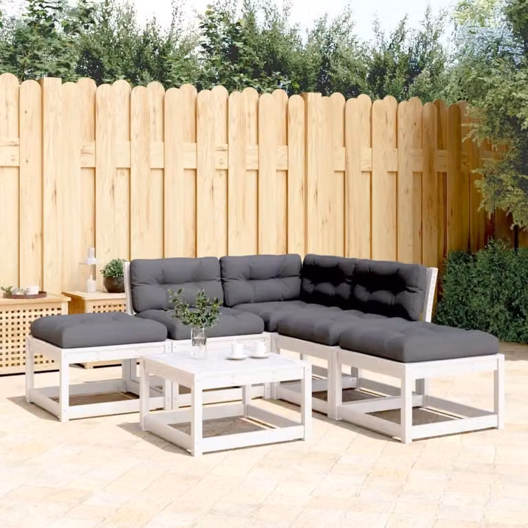Maison Exclusive - Set Divani Giardino 5pz con Cuscini Bianco Legno Massello Pino