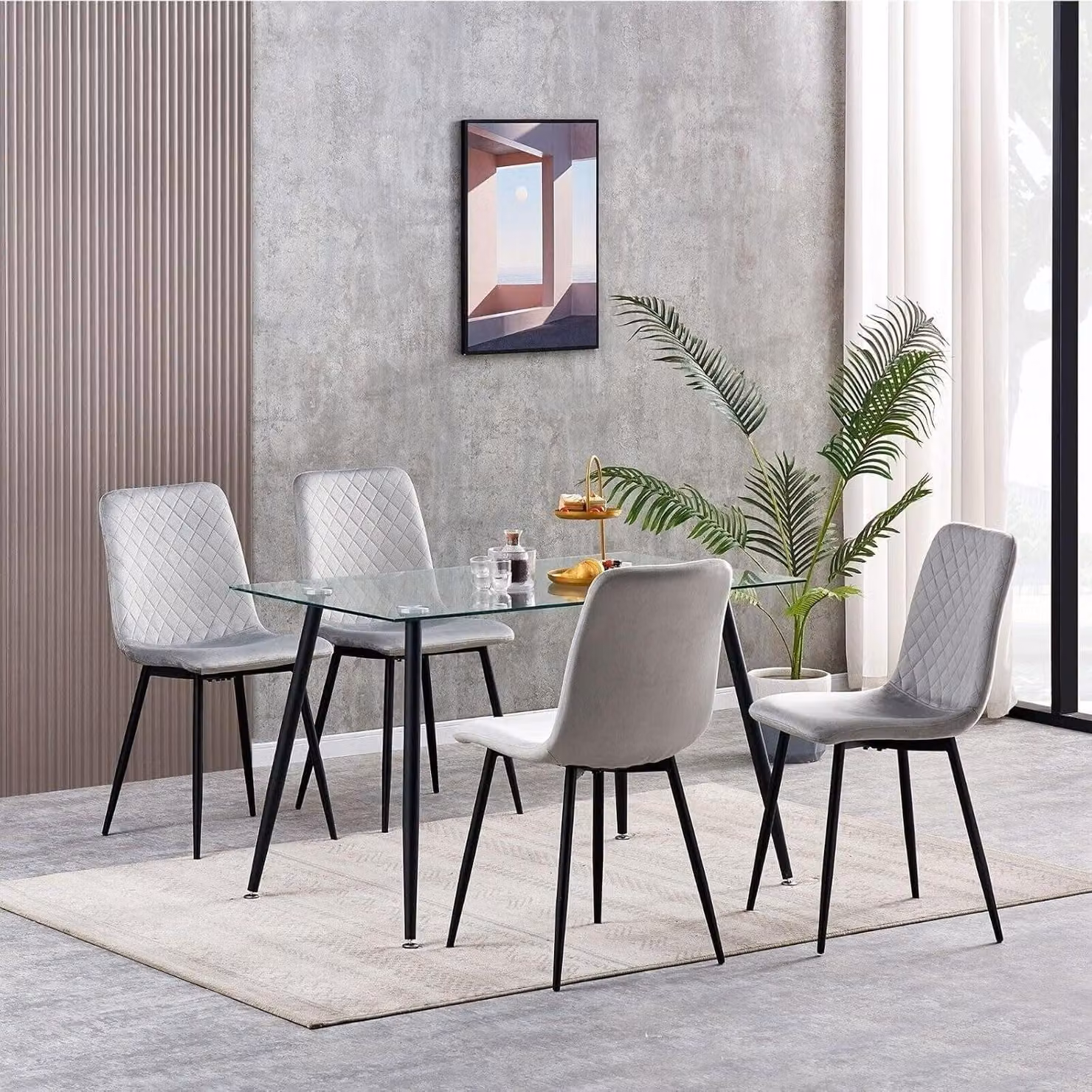 Set di 4 eleganti sedie da pranzo - Rivestite in velluto morbido, con design ergonomico e gambe in metallo nero