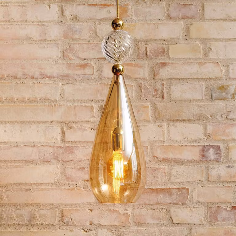 EBB & FLOW Lampada a sospensione in vetro Smykke L, dimmerabile, Ottone / Oro, Soggiorno / Sala da pranzo, Vetro, Scandinavo, Lampada a sospensione