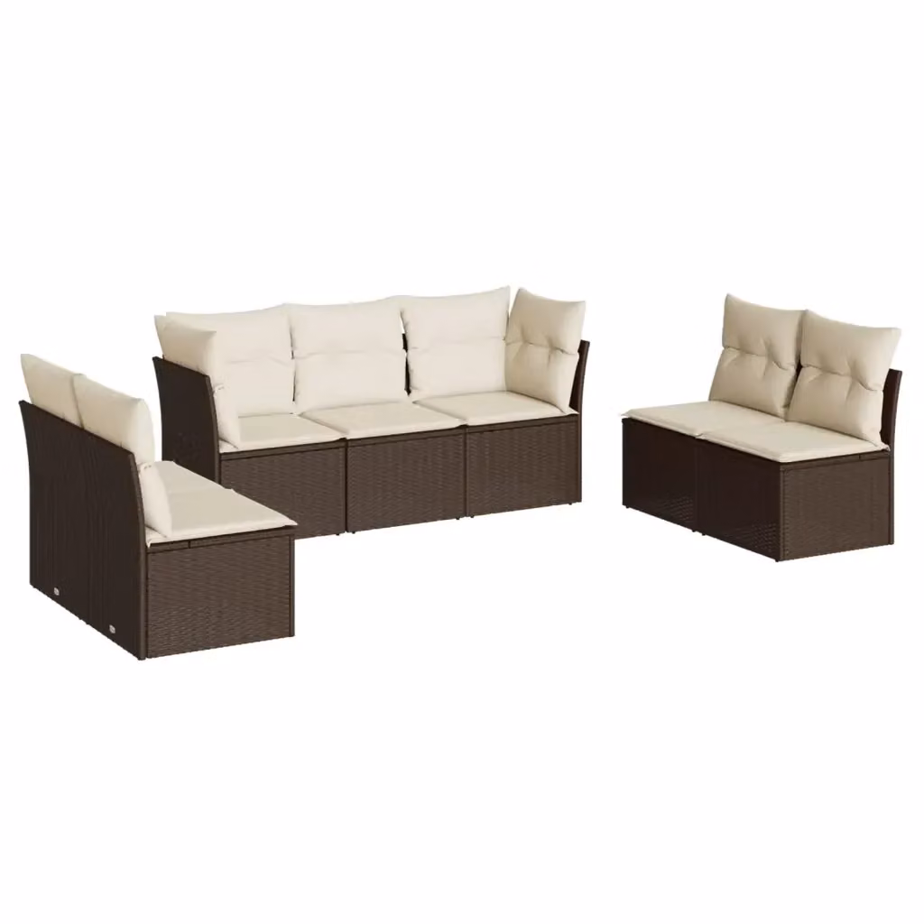 Set di divani da giardino VIDAXL in polyrattan marrone con cuscini, design moderno a forma di L, 7 pezzi – 2