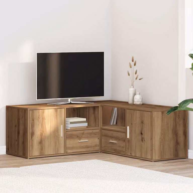 Mobile Angolare vidaXL in Rovere Marrone con Ripiani e Cassetti L/P/H: 200 x 40 x 45 cm