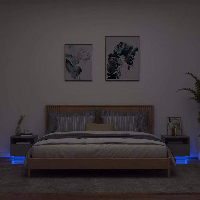 Set di 2 comodini vidaXL con luci LED integrate, colore nero, L 40 cm x P 39 cm x H 37 cm