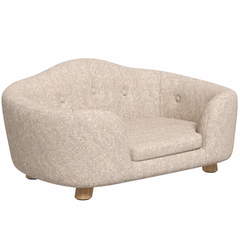 Divano per cani Moonbite con bordo alto e tasca posteriore, cuscino morbido, rivestimento in peluche rimovibile e lavabile, adatto a cani di piccola taglia fino a 4,5 kg, realizzato in legno, colore crema
