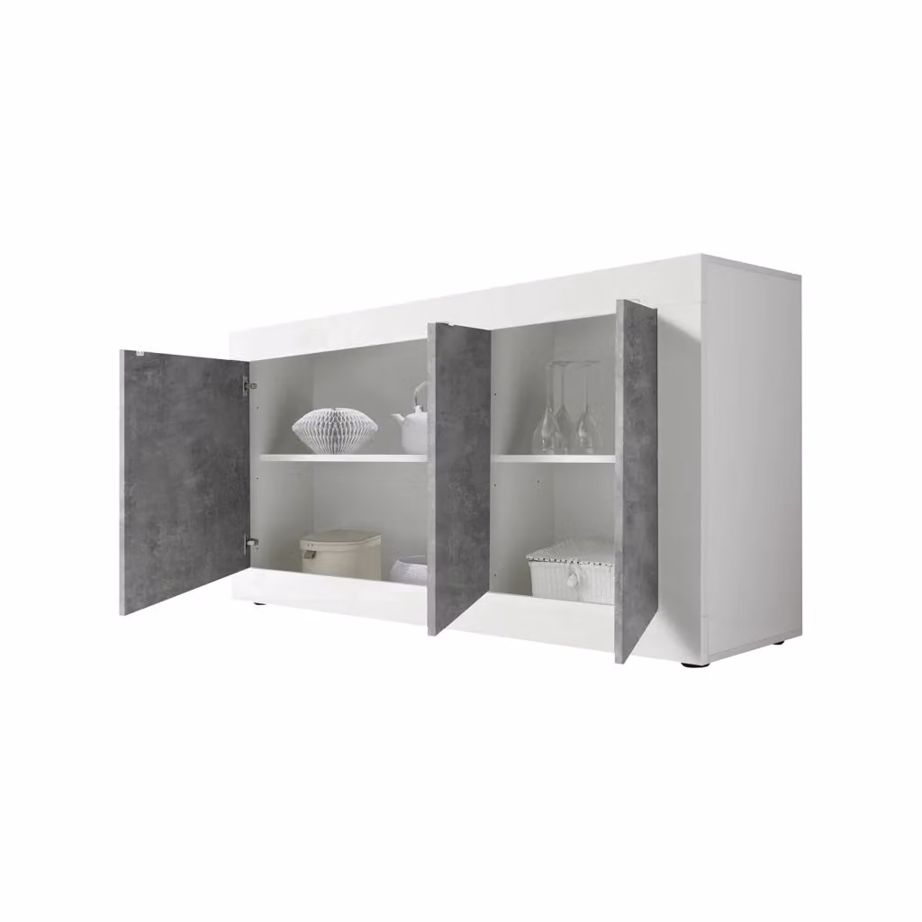 Madia Introbio DMORA con 2 ripiani, Bianco Lucido, L: 160 cm, P: 42 cm, H: 85.8 cm – 2