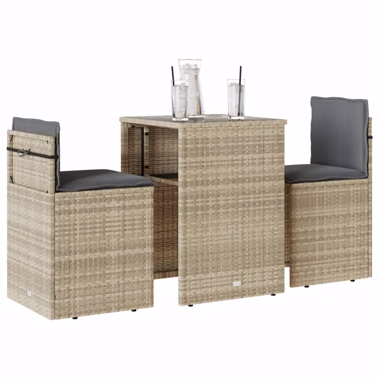 Set da Bistrò vidaXL in Polyrattan Grigio con Cuscini e Tavolo in Vetro per Giardino e Balcone