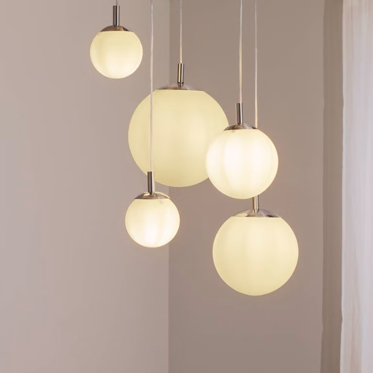Lampada a sospensione in vetro Maroni Argon, dimmerabile, Cromo / Argento, Soggiorno / Sala da pranzo, Vetro, Moderno, Lampada a sospensione