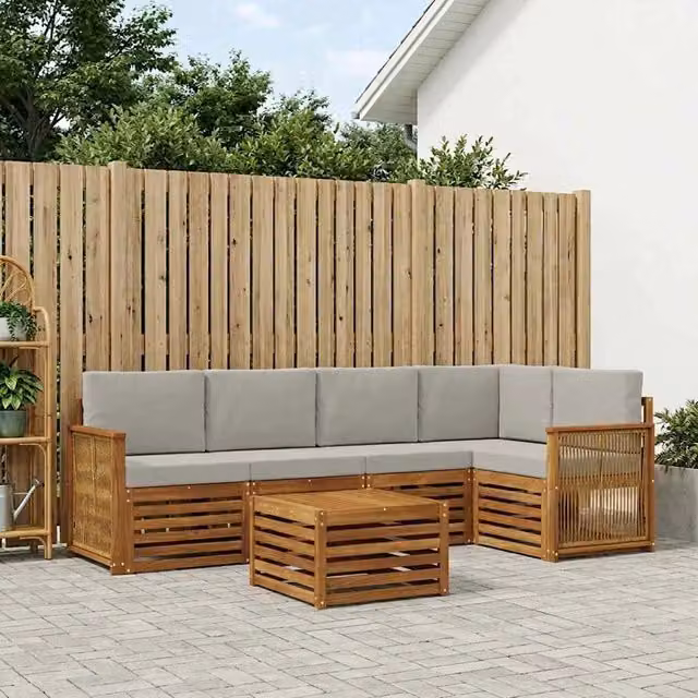 Set di divani da esterno 6 pz Naturale e Grigio Chiaro 3384387