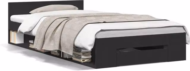 Letto singolo moderno DESIGN IN con cassetti in legno multistrato nero L 193 x P 78 x H 45 cm – 1