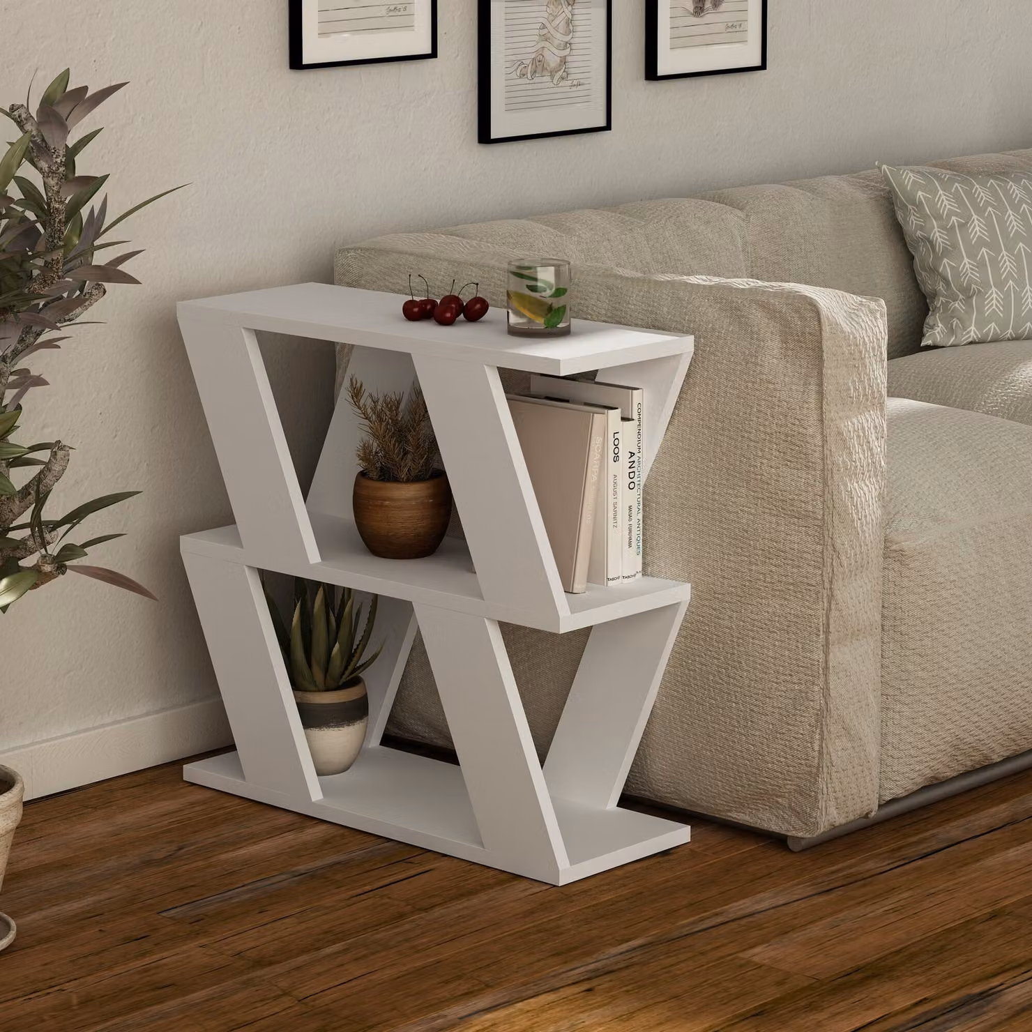 Skye Decor, Lazena- Lazena DTE, bianco, tavolini, 57x60x22 cm, 100% pannello di particelle rivestito in melamina