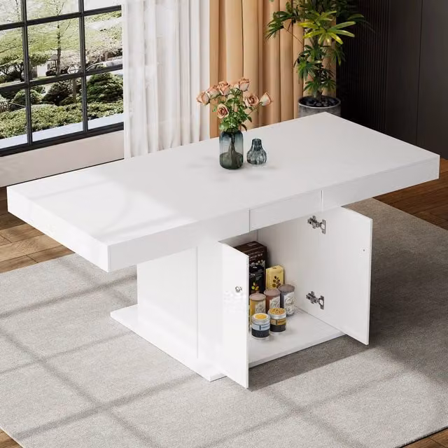 Tavolo da Pranzo Allungabile ¨C MINIMAL ¨C Bianco, Rettangolare, Salvaspazio, 140/180x80x76cm