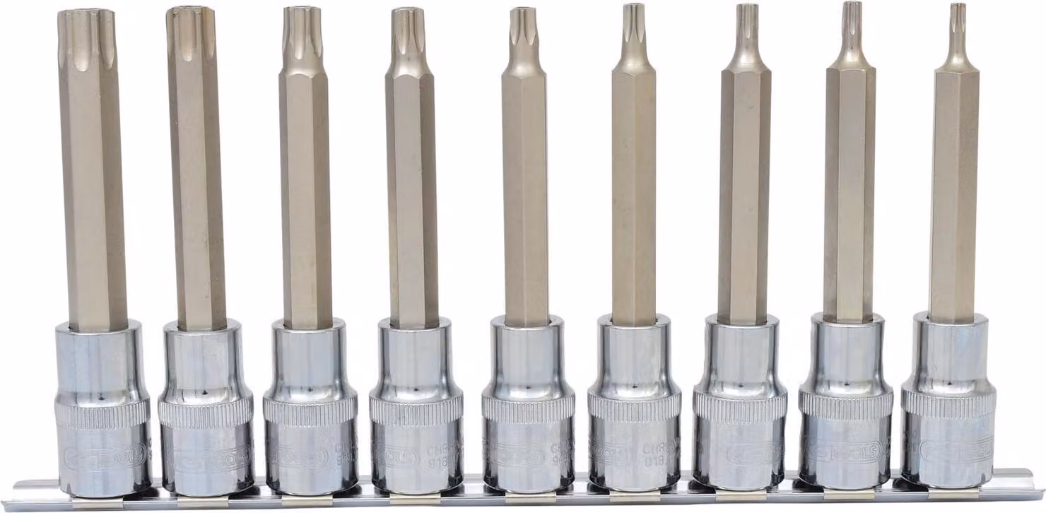 KS TOOLS 1/2" CHROMEplus set di bussole Torx lungo 9 pz.TB20-TB60 - 918.1890