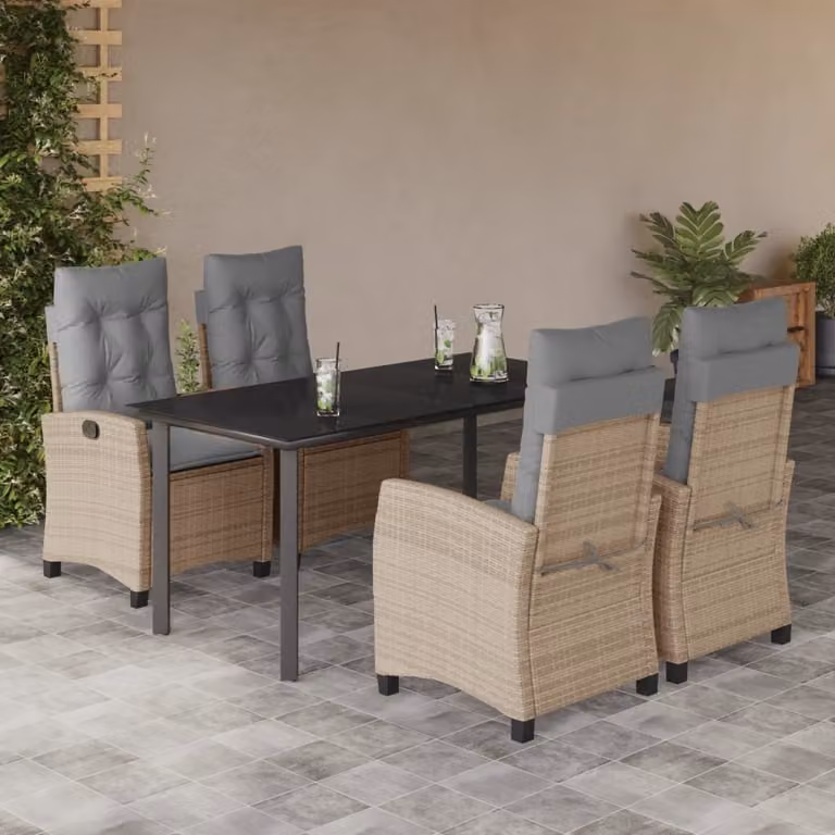 Maison Exclusive - Set Pranzo da Giardino 5 pz con Cuscini Beige Misto Polyrattan