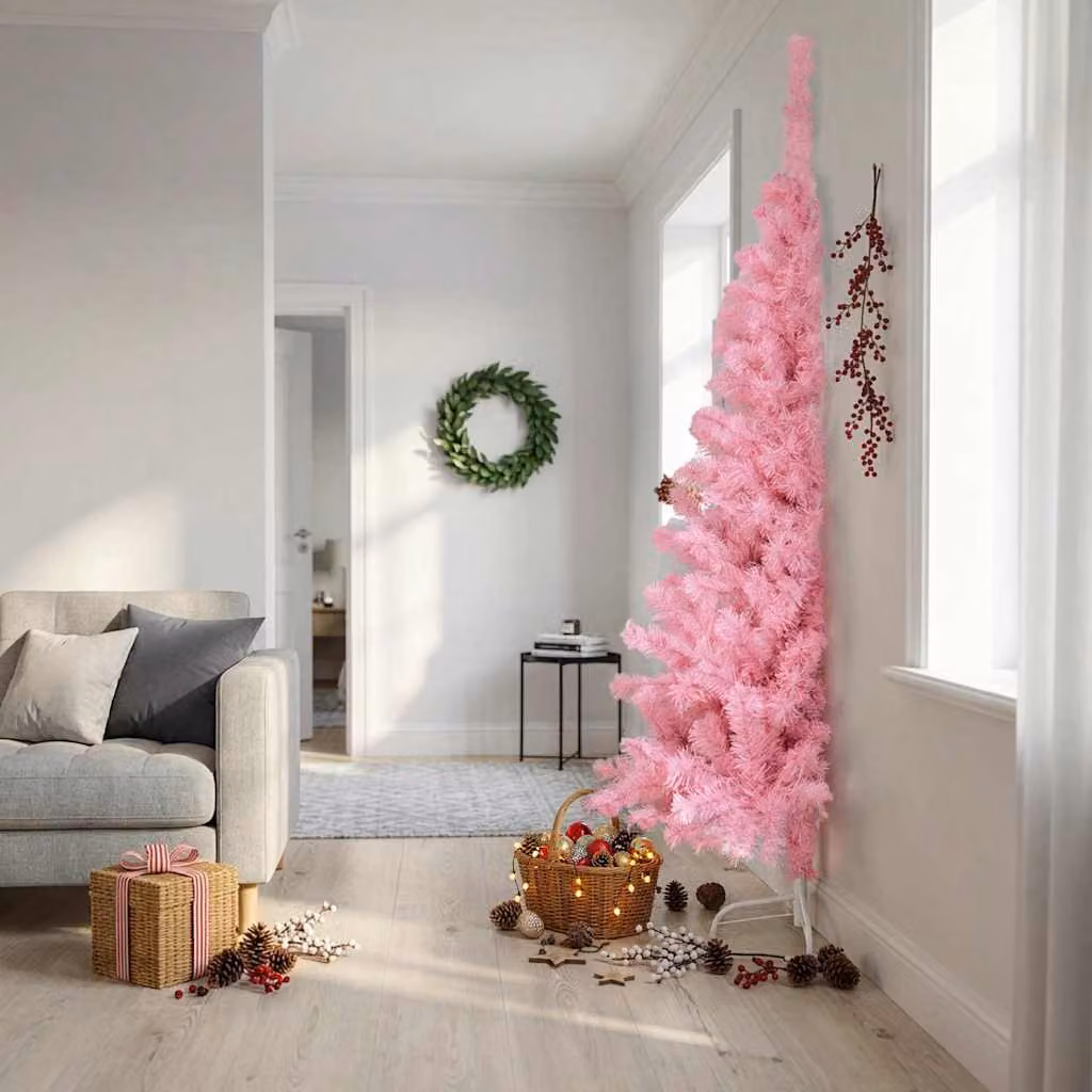 vidaXL Albero di Natale Artificiale Rosa in PVC con Supporto, Altezza: 240 cm – 2