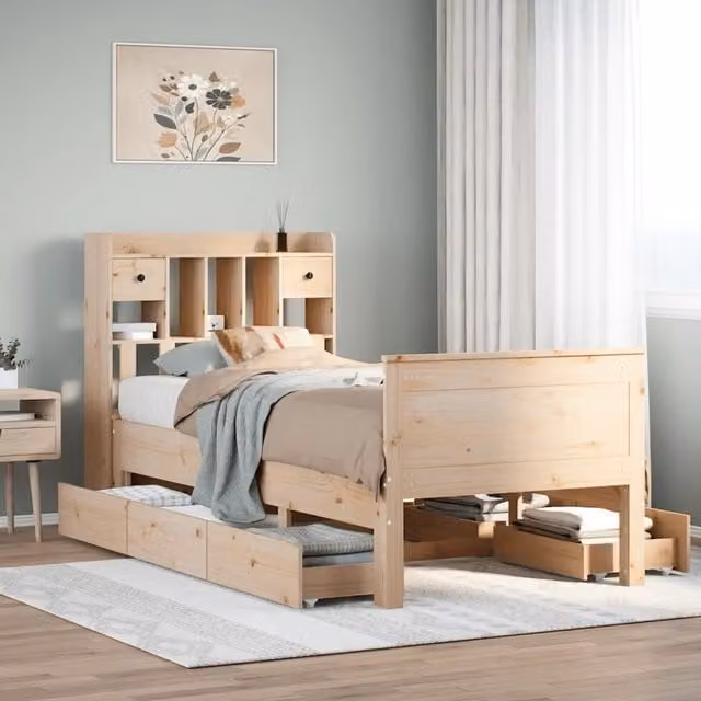 Letto Libreria senza Materasso 90x190 cm Legno Massello Pino 3308942