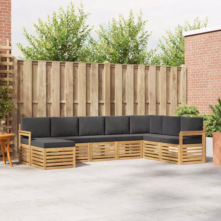 vidaXL Set di divani da esterno a L composto da 8 pezzi in legno di acacia con cuscini Bianco e Antracite