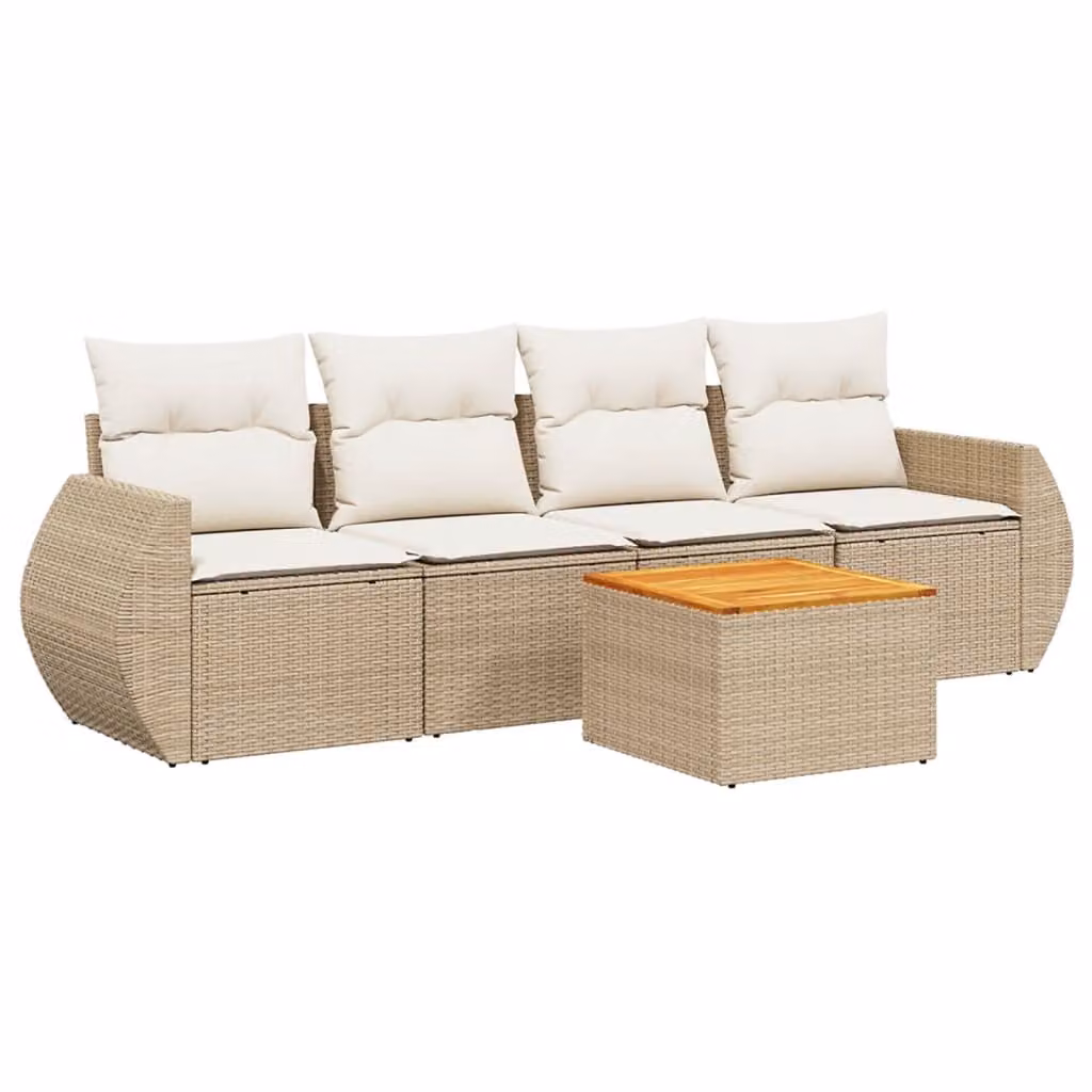 Set Divano da Giardino 5 pz con Cuscini Beige in Polyrattan