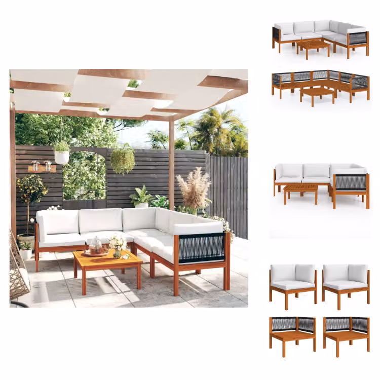 vidaXL set da salotto da giardino 6 pezzi con cuscini in legno massiccio bianco crema acacia - Set di mobili da giardino