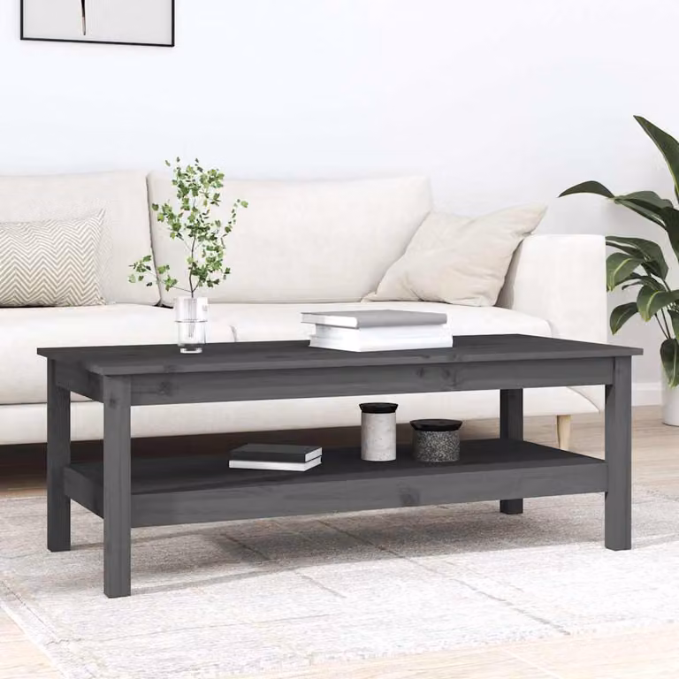 vidaXL Tavolino da Salotto Moderno in Legno di Pino Grigio L: 110 cm, P: 50 cm, H: 40 cm