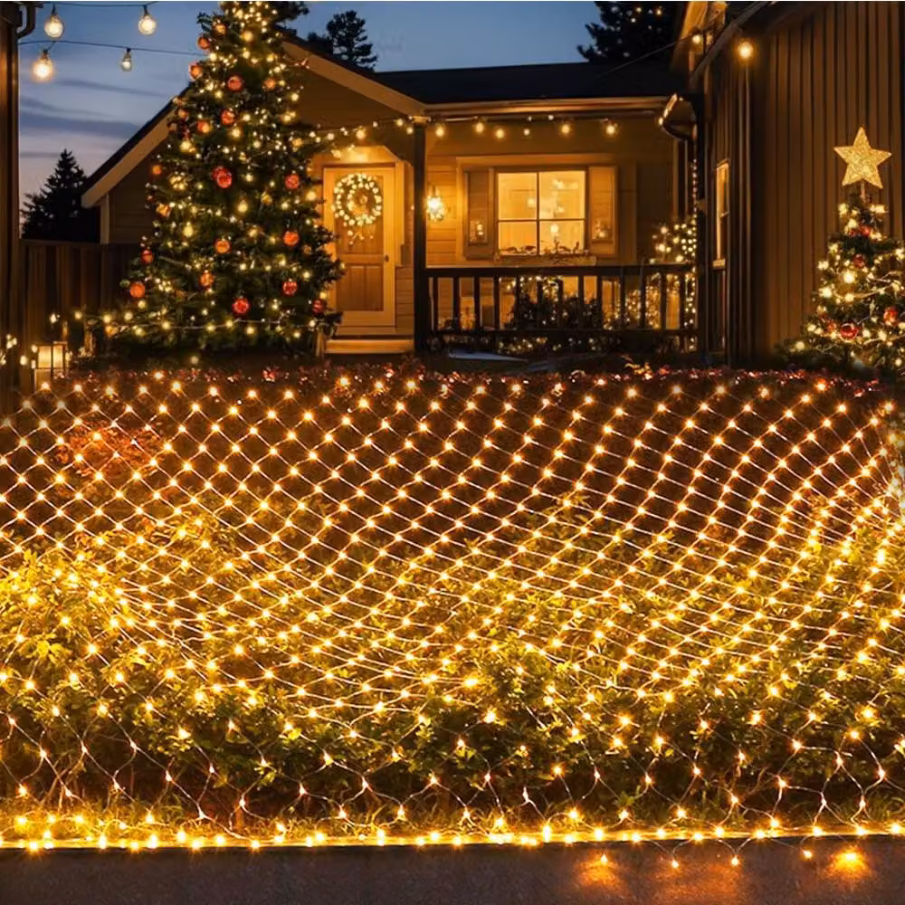 6X4m LED Fata luci bianco caldo maglia luci di Natale impermeabile Timer elettricità cespugli Giardino Albero Camera Balcone Partito Decorazione