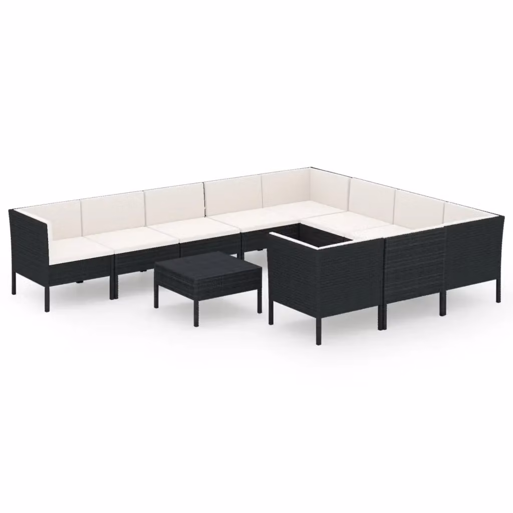 Set di Divani da Giardino a Forma di U vidaXL con 11 Pezzi, Cuscini Inclusi e Struttura in Metallo Nero e Bianco – 2