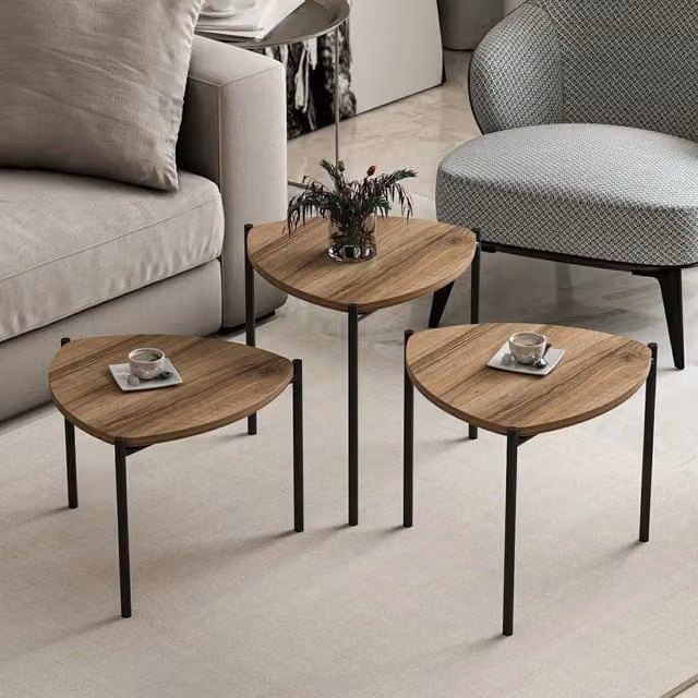 Set di 3 tavolini da salotto moderni DMORA, design a incastro, colore marrone e nero, L/P/H: 45 x 45 x 45 cm – 1