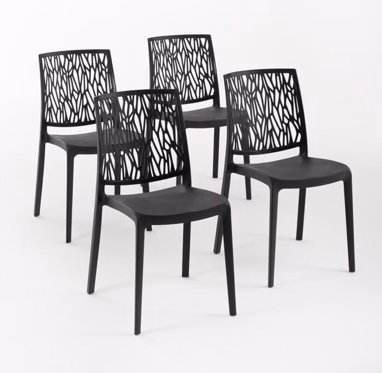 set di 4 sedie impilabili in polipropilene con fibre di vetro per uso esterno e giardino, bar e ristorante, cucina design moderno - LISA - Nero