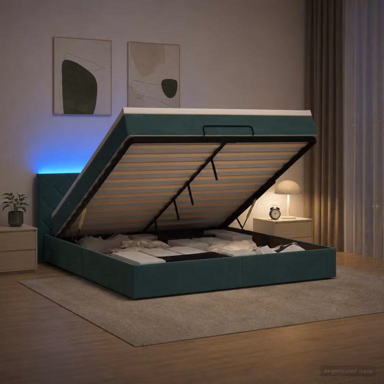 vidaXL Letto Ottomano con Materasso e LED Verde Scuro 160 x 200 cm