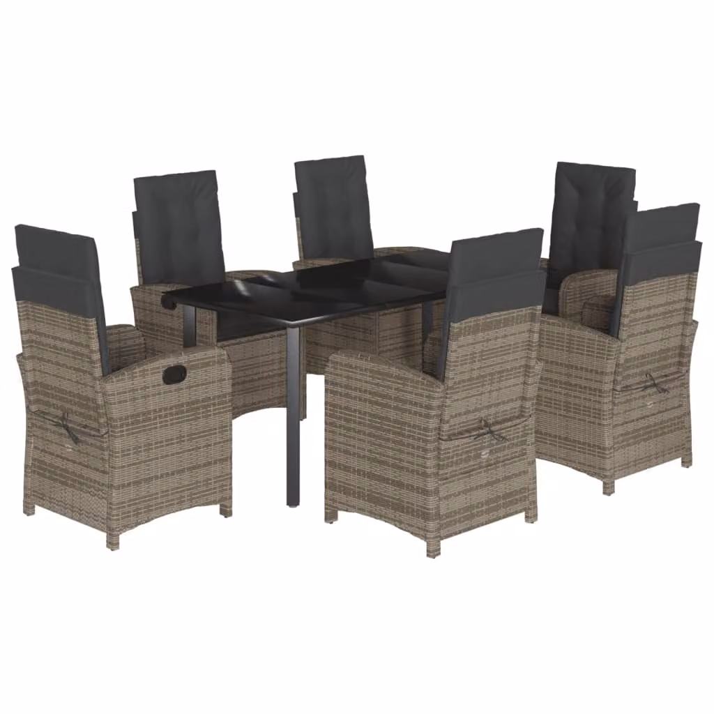 Set da Pranzo da Giardino 7 pz con Cuscini in Polyrattan Grigio
