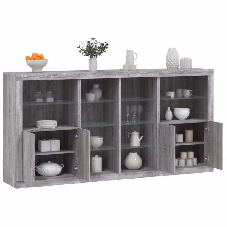 Credenza moderna vidaXL con luci LED Grigio, L: 202 cm, P: 37 cm, H: 100 cm